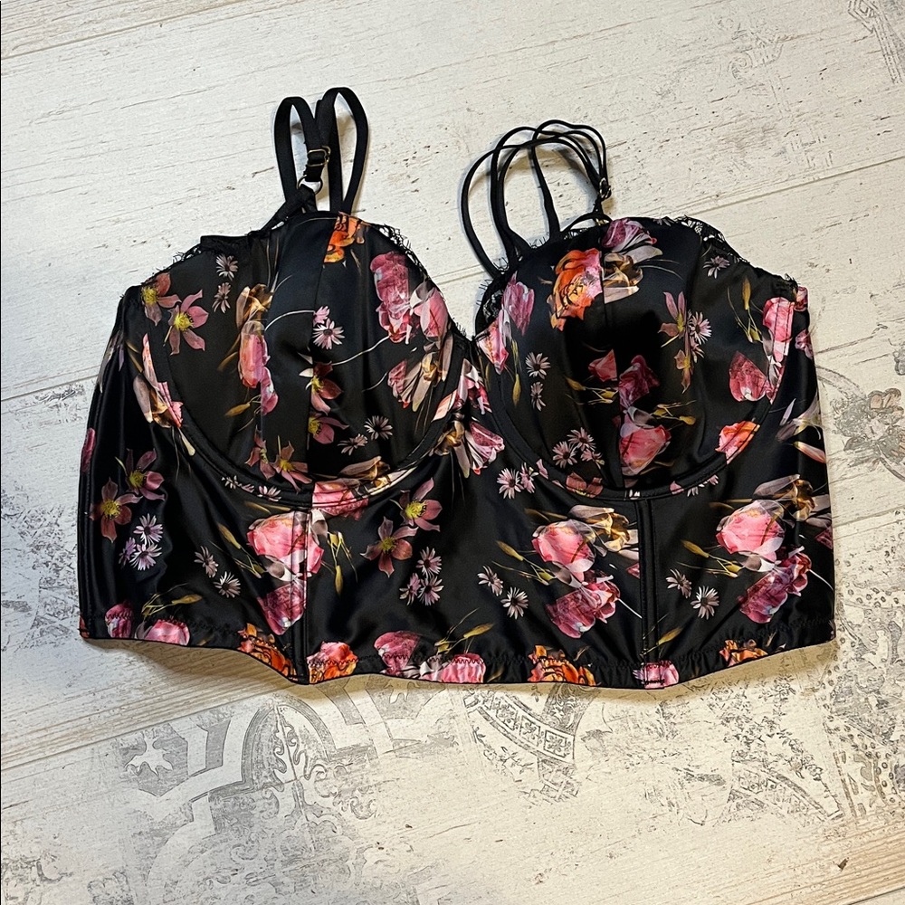 Victoria's Secret Very Sexy Black Floral Long Line Bra 38D